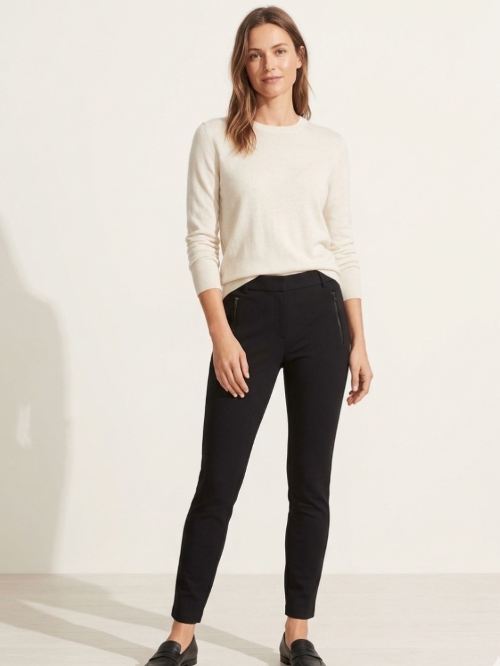 Vince Skinny Ponte Business Casual Trousers with Zip Pockets Black Size 8